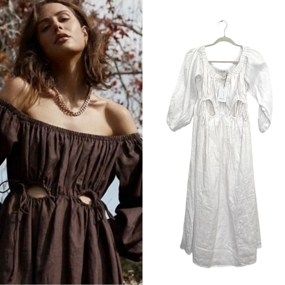 NWT DISSH Manon Linen Midi Dress in white